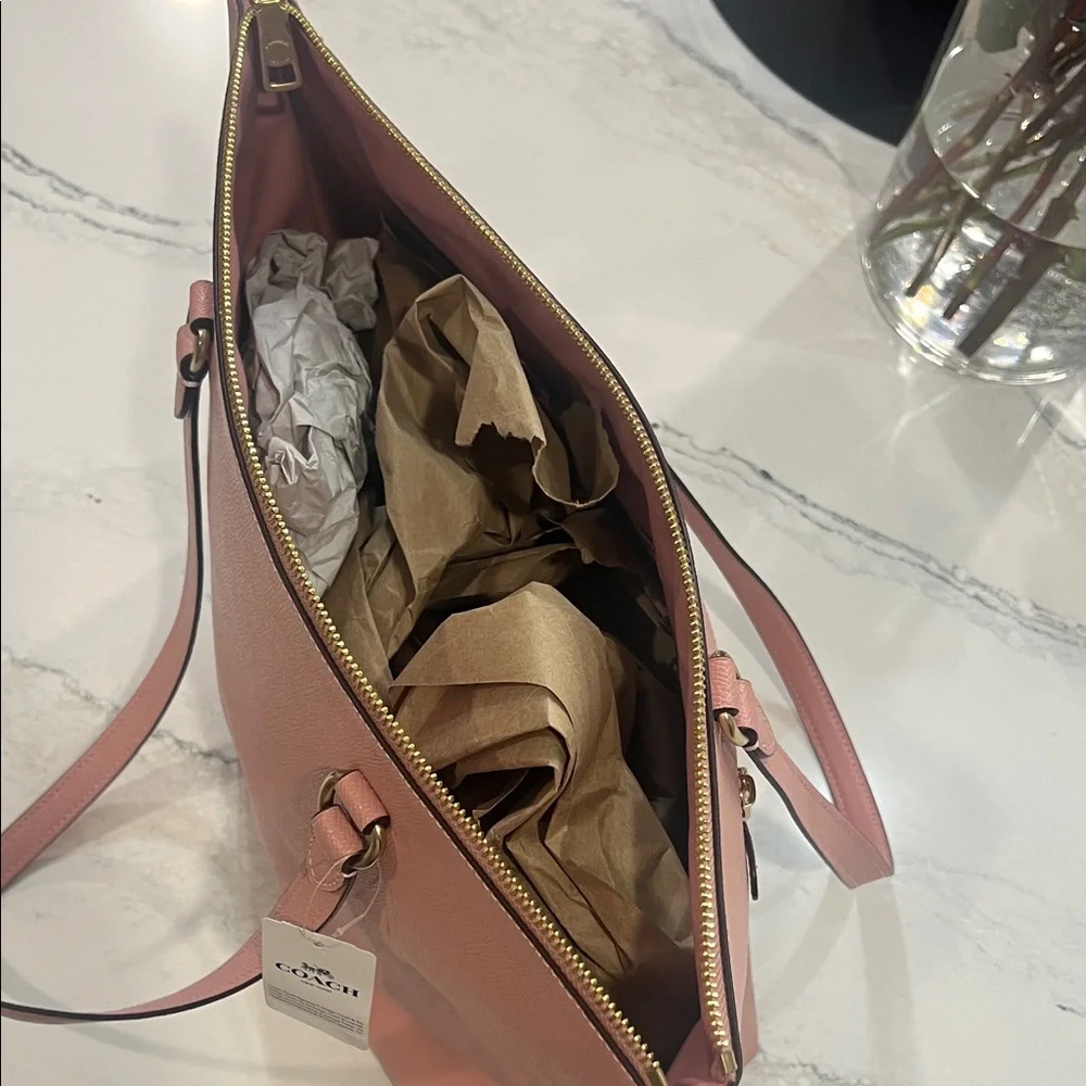 Coach Pink Leather Tote with Gold Hardware - Picture 3 of 3